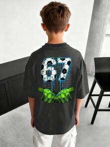 Boys & Teens Casual Printed Crew Neck Short Sleeve T-Shirt, Summer Top - Dark Grey - View 8