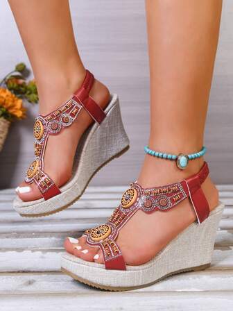 Sandalias de cuña con estilo bohemio elegante, de nueva temporada, con banda elástica, plataforma cómoda y antideslizante para primavera y verano
