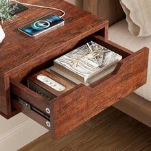 FABATO Buro Flotante para recamara - Mesa de Noche con luz LED - Mesa Lateral con estación de Carga y Puerto USB - Buros para Recamara Minimalista- Estante Flotante de Pared con Cajón 40x30x14cm - Nivel 1 - Ver 6