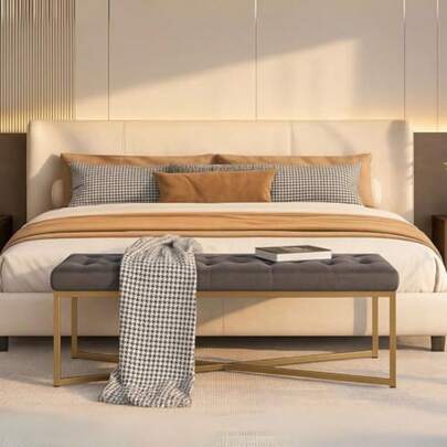 GOMYHOME Banco Otomano Tapizado 120cm Otomano Terciopelo Taburete para Recamara Banco de Dormitorio Moderno Banco de Entrada Gris