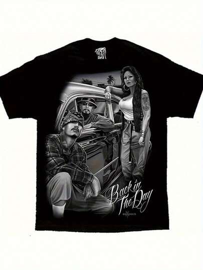 Camiseta Retro Lowrider de David Gonzales - Gráfico de Coche Vintage y de Antaño, Arte Cultural Chola, Algodón Pesado, Camiseta de Manga Corta de Ajuste Regular para Hombres, Ropa Casual de Calle, Solo Lavado a Mano, Top Transpirable de Verano, Camisa de Moda Bohemia, Tela Cómoda