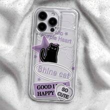 Funda para teléfono con diseño de pegatinas de gato negro, compatible con iPhone 16, 15, 14 Pro Max, 13, 12, 11, XR y XS Plus. Fabricada en silicona TPU, ofrece protección contra golpes y caídas, además de una excelente sensación al tacto. Es el regalo ideal para familiares, amigos y seres queridos. - transparente - Ver 2