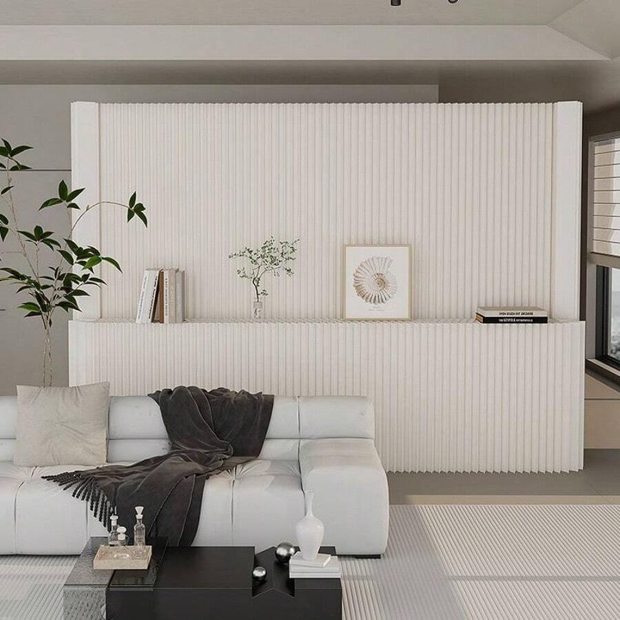 Room Divider,Bedroom,Room Divider With Shelf, Multifunctional Partition Wall, Kraft Paper, No Assembly Required Ideal For Offices, Living Rooms, Bedrooms, Beauty Salons, And Storefronts - 白色 - 查看 1