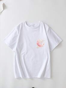 Plus Moon & Slogan 图案短袖T恤 - 白色 - 查看 2