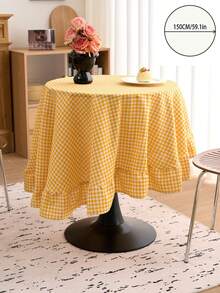 1 chiếc khăn trải bàn tròn kẻ caro vàng, kiểu Mỹ cổ điển với viền xếp ly, trang trí phòng bếp/phòng khách, khăn trải bàn ngày Valentine. - Màu vàng - Xem 8