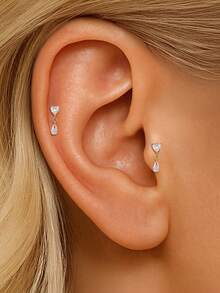 SereneSpark 1件/1对 心形星星月亮925纯银耳环 女士18K镀金耳夹耳钉 耳廓耳软骨平底耳环 日常佩戴 婚礼派对 订婚 圣诞节礼物 精致珠宝 - 金色 - 查看 8