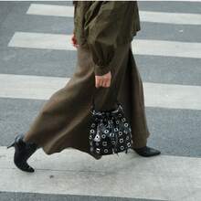 Bolso de cubo con remaches decorativos para mujer, bolso de hombro, bolso de bandolera, bolso de noche - Negro - Ver 2