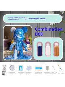 1个白色熊素坯，可用于DIY绘画、流体绘画、熊工艺材料套装 - 彩色 - 查看 11