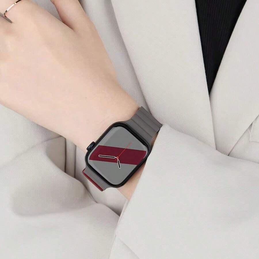 1pc Silicone Magnetic Waterproof Watch Band, Unisex, Compatible With Apple Watch IW Series, Slim Design, Compatible With Apple Watch IW 42mm, 38mm, 40mm, 41mm, 44mm, 45mm, 46mm, 49mm, Fashionable Smart Watch Strap Replacement For Series Ultra2, Ultra SE2, SE 10, 9, 8, 7, 6, 5, 4, 3, 2, 1, Suitable As Student Back-To-School Gift - Chocolate Brown - View 1