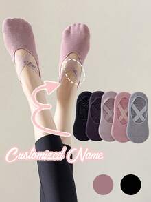 Custom Name Women's Yoga Socks, Silicone Anti-Slip Dance Sports Socks, Women Non-Slip Yoga Socks With Rubber Grips, Women's Yoga Socks - Silicone Anti-Slip, Soft, Comfortable For Fitness, Pilates, Dancing, Indoor Sports(Pink And Black)