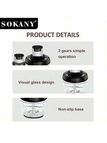 SOKANY Picadora de carne multifuncional 2 en 1 para el hogar, picadora de verduras, procesador de alimentos, licuadora. Incluye picadora de carne de 3L + picadora de 0.5L. 800W de alta potencia, molienda rápida. Material de vidrio, resistente al desgaste y duradero. Inicio con un solo toque, ajuste de doble velocidad. Adecuado para mezclar carne, moler frijoles, hacer platos de verduras y hacer jugos.