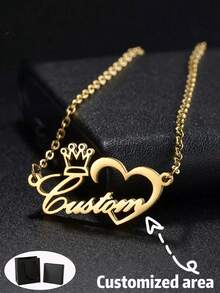 1 Peça Colar Personalizado com Pingente de Coroa com Nome, Material de Aço Inoxidável, Moda e Versátil, em Estilo Minimalista Vintage de Outono, Adequado para Mães de Jogadores de Futebol, Usuários Casuais, Jovens Senhoras Ricas e Várias Ocasiões. Design Personalizável e Exclusivo. Um Presente Ideal para Namorada, Mãe, Família, Amigos, para Aniversário, Dia das Mães, Dia dos Namorados, Formatura, Casamento e Mais. - Multicolorido - Visão 9