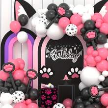 125 Pieces Cat Paw Stick Balloon DIY Wreath Arch Set. Comes With Black, Rose Pink, Black, And Pink Long Strip Balloons Which Can Be Used To Create Cat Paw Stick And Other Shapes. Suitable For Kitty's Birthday Party, Girl's Birthday, DIY Party, Wedding, Graduation Ceremony, Baby Shower, Etc. No Power Supply Required. - Multicolor - View 4