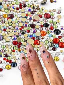 1440颗彩色水钻美甲饰品闪亮平底美甲水钻3D迷你美甲宝石圆形美甲钻石水晶饰品闪亮奢华珠宝女士亚克力用品 - 彩色 - 查看 4