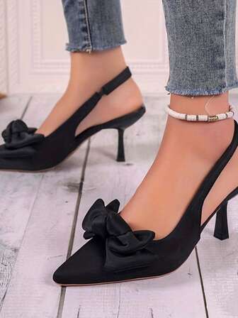 Sandalias de vestir de tacón alto con estilo de hada, puntiagudas, con lazo, de tacón de aguja y sin espalda, nuevas para el verano 2025, sexys