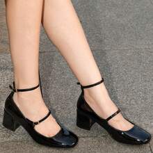WEIDE Elegant High Heels – Retro Style Round Toe Heels With Metal Buckle - Black - View 13