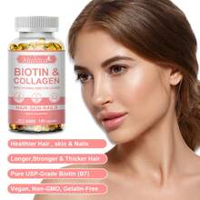 MULITTEA 4000MCG Biotin Collagen Capsule - Types I, III, Collagen For Women & Men - Hair Growth Support Supplement - Skin, Nails Beauty Complex - 120 Count - 1 Pack (120pcs) - 查看 3