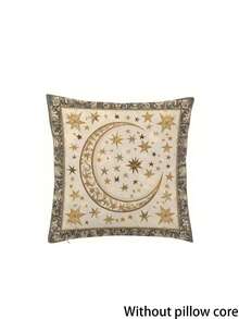 1/2/4pcs Bohemian Beige Ramadan Pillow Covers,Golden Crescent & Star Pattern,For Sofa Or Bed, Zipper Closure, No Insert Included, Perfect For Ramadan Festival Decor, Festive Pillow Covers | Bohemian Style Decor, Islamic Home Decor - Apricot - View 10