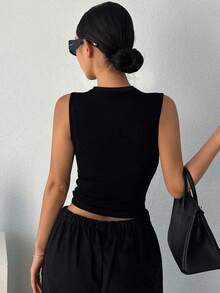 Sexy & Fashionable Versatile Deep V-Neck Sleeveless Women Knit Camisole Top, Spring/Summer New Arrival,Tops,Summer Outfits - Black - View 2