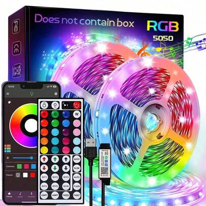 1 dải đèn LED thông minh, đèn LED dây đổi màu RGB chất lượng cao 5050, điều khiển bằng ứng dụng, điều khiển từ xa 44 phím, dùng để trang trí nhà cửa, phòng ngủ, nhà bếp, TV, tiệc tùng, quà tặng sinh nhật, tốt nghiệp, trang trí Giáng sinh, trang trí phòng, trang trí Giáng sinh mùa đông, quà tặng Giáng sinh cho gia đình, trang trí Giáng sinh.