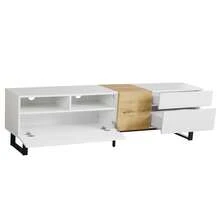 Modern TV Stand, Wood And White Finish, 180 X 50 X 38 Cm, Minimalist Design - White - View 9