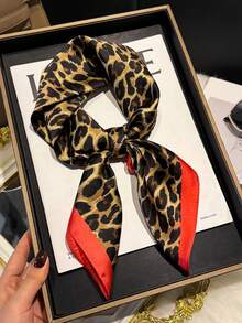 1pc Faux Silk Retro Leopard Print Chain Pattern 70cm Square Scarf, Unisex Casual & Streetwear Bandana, Headband, Neck Scarf, Outdoor Sun Protection Accessory, Suitable For Styling - Multicolor - View 5