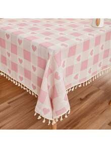 1件装多色格子心形图案印花桌布，适合情人节、婚礼和家居装饰 - 彩色 - 查看 6