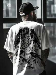 Men's Summer Sports Dark Graphic Print Round Neck Short Sleeve T-Shirt, Casual Short Sleeve - White - View 2