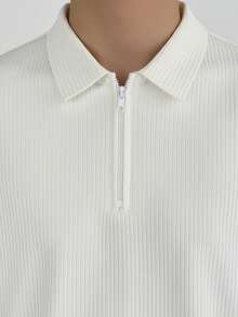 GRDR Minimalist Solid Color Short Sleeve Zip-Up Polo Shirt, Casual Men's Top - White - View 4