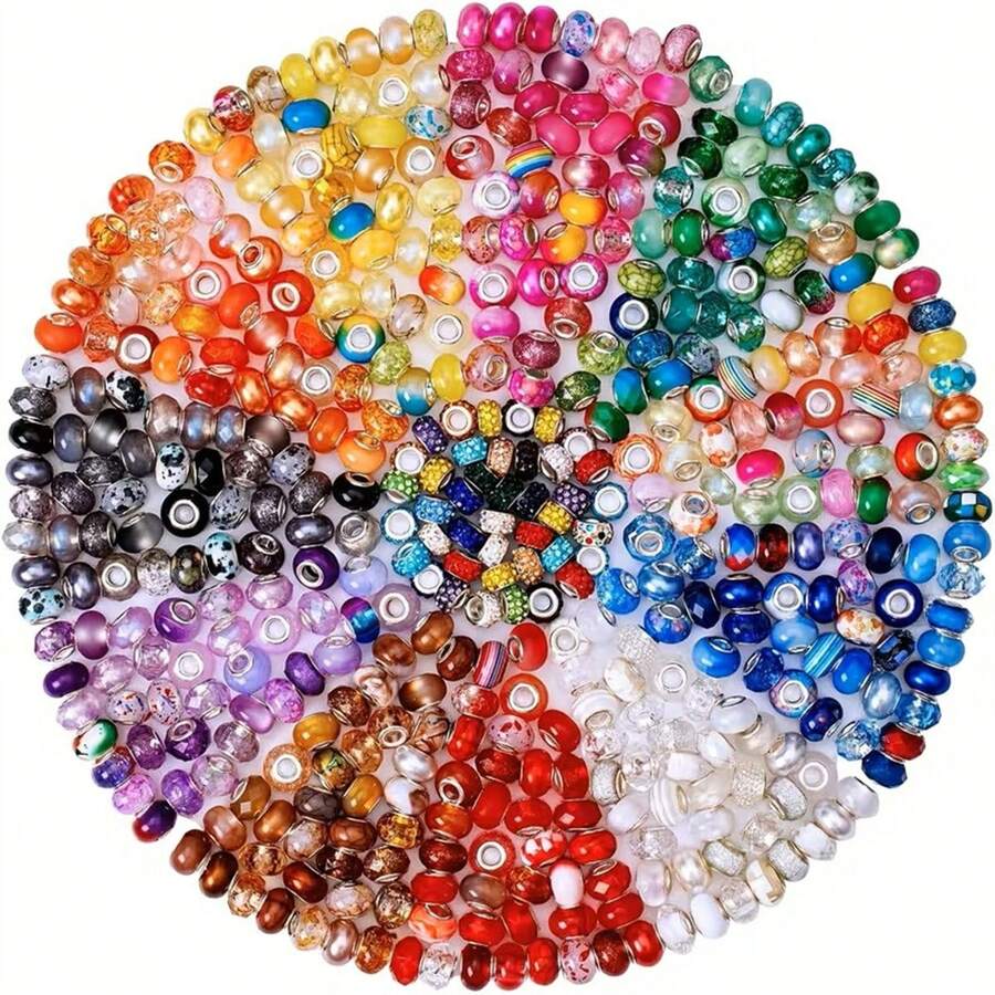 50/100 件硅胶大孔珠 - 各种裂纹亚克力隔珠，适用于 DIY 手链、项链、钥匙扣 - 耐用珠宝制作用品 - 彩色 - 查看 1