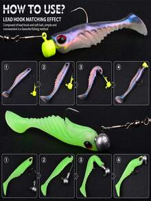 TACKLEPIONEER 12个T型尾软饵，7厘米/2.9克（2.76英寸*0.1盎司），仿生PVC钓鱼饵，带3D眼睛 | 偏置曲柄钩铅头钓组 - 慢沉，防咬设计，逼真泳姿，多种颜色可选，适用于鲈鱼、河鲈和海鲈。 - 彩色 - 查看 7