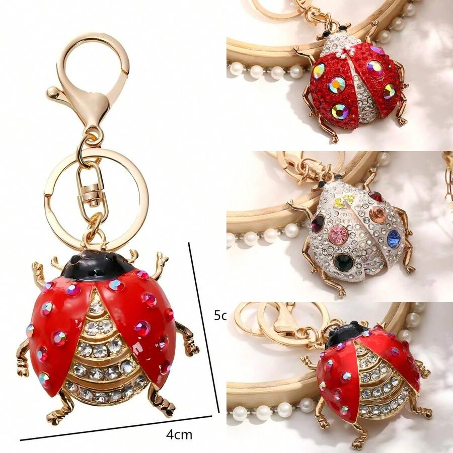 Rhinestone Beetle Alloy Keychain, Metal Cute Pendant Ornament, Creative Gift Suitable For Wedding, Birthday, Baby Shower, Travel Souvenir, Graduation, Housewarming, Party - Multicolor - View 1
