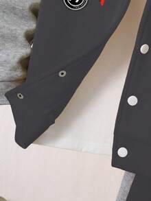 两件套男童字母数字图案连帽单排扣长袖外套和运动裤休闲套装，秋冬季 - 灰色 - 查看 4