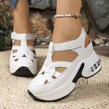 2026 Summer New Wedge Closed Toe Hook And Loop Platform Fashion Plus Size Women Roman Sport Sandals - White - View 5