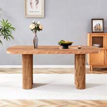 Nussbaumfarbiger Esstisch mit bogenförmiger Säulenstütze – 180*90cm grande Abmessungen, multifuncional para Esszimmer und Empfangsbereich im modernen Zuhause, stilvolles Design - Cor natural 1 - Ver 3