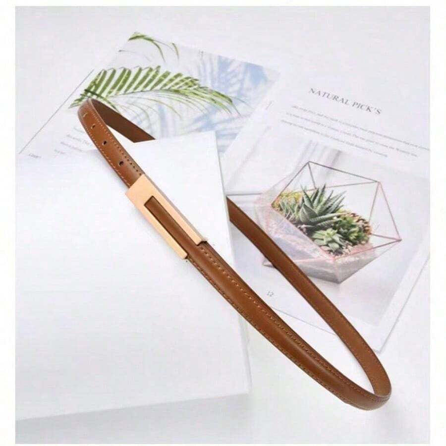 1pc Temperament Retro Small Belt Thin Soft Solid Color Simple Metal Joker Belt Decoration With Skirt Suit Jeans Belt Female Daily Suit Pants Skirt Can Be Worn All Year Round. - Lạc đà - Xem 1