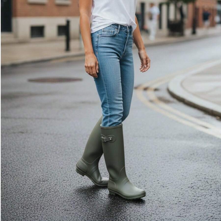 High Rain Boots With Decorative Buckle Holiday Buckle - 橄欖綠 - 查看 1
