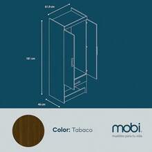 MOBI Ropero Closet Armario Armable de Madera Fermont 2 Puertas 2 Cajones Color Tabaco- Largo 62cm x Alto 181cm Organizador para Recámara - Tabaco - Ver 2