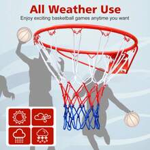 Aro de baloncesto de repuesto de 45,72 cm, para montaje en pared o puerta, resistente y flexible, con red, apto para aros de baloncesto enterrados y de pared, para interior y exterior (rojo) - Rojo - Ver 5