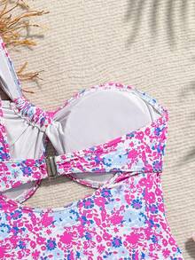 1 bộ bikini vải dệt kim họa tiết hoa dễ thương, thanh lịch, gợi cảm, kiểu dáng bất đối xứng, thích hợp cho bãi biển, trường học, hẹn hò, du lịch, kỳ nghỉ xuân/hè. - Nhiều màu - Xem 6