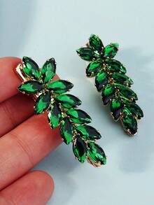 2pcs Green Crystal Zirconia Floral Design Hair Clips, Fashionable & Versatile For Wedding, Party, Women,Summer,Beach - Green - View 3