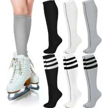 6 Pair Rainbow Knee High Socks Women Colorful Striped Socks Ice Skating Soccer Stockings For Halloween Costume,36065655 - 無色 - 查看 1