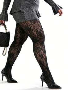 1 Pair Sexy Vintage Hollow Lace Floral Pattern Sheer Black Pantyhose For Women - Multicolor - View 6