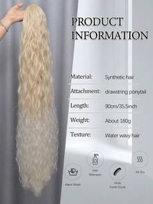 90cm Long Water Wavy Curly Drawstring Ponytail Extensions Ombre Blonde Black Brown Burg Long Fake Pony Tail Natural Soft Clip In Hairtail Extension Synthetic Heat Resistant Ponytail Hairpiece For Women Daily Wear ﻿1pc - Multicolor - View 2