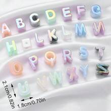 20颗18*21mm亚克力大字母珠，闪亮隔珠，适合制作手链、项链、DIY串珠笔、钥匙扣、手机挂绳和其他工艺品。 - 七彩琉璃色 - 查看 4