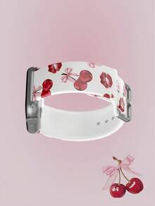 1pc Soft Elastic Breathable Cherry Lip Print Replacement Watch Band, Unisex, Compatible With Samsung, Garmin, Honor Smart Watches Sizes Available: 38mm, 40mm, 41mm, 45mm, 44mm, 42mm, 49mm, Fashionable Casual Multi-Color Silicone Watch Strap