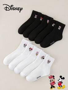 1/5/10 Pairs Disney Mickey, Minnie, Daisy Embroidered Cartoon Leg Warmers Set, White & Black Mid-Calf Leg Warmers, Unisex, Couples, Women, Loose, Tall, Invisible - Black and White - View 14