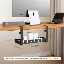 1个免钻孔金属网状桌下理线槽，带固定装置，3孔理线槽，配备桌面线缆管理器和桌下线缆整理器，可调节线缆架，适用于家庭办公室站立式桌面 - 彩色 - 查看 13