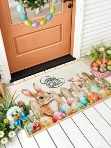 1Pc Easter Crystal Velvet Doormat,Happy Easter Welcome Carpet With Easter Egg And Bunny Design,Easter Party Decor,Front Door Washable Rugs,Dirt-Resistant Floor Mat,Easter Decorations For Home,Room Decor,Kitchen, Living Room Entrance Mat ,Laundry Room Decor,Easter Egg Hunt Party Supplies,Easter Gifts,Spring Decorations,Spring Party Supplies - Multicolor - View 6
