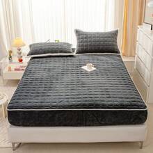 Milk Plush Fitted Sheet, Thickened Quilted Coral Fleece Plush Mattress Protector Cover, Full Wrap - Dark Grey - View 7